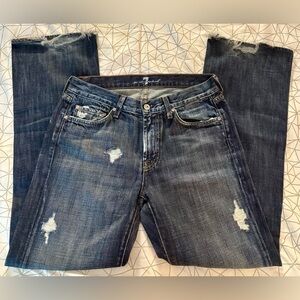 * 7 For All Mankind Dark Blue Distressed bootcut lowrise jeans 31x30 *